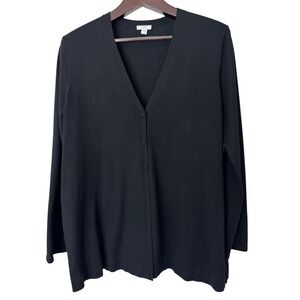 J Jill Women's Wool Blend Black Long Sleeve Button Down‎ Cardigan Sweater Size L